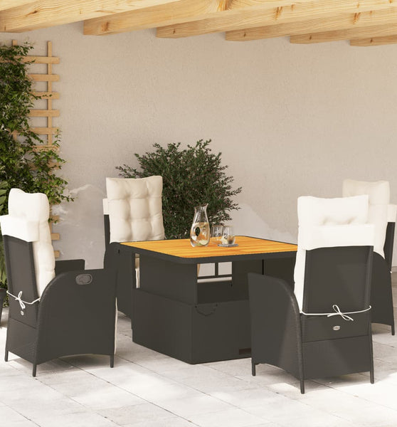 5-tlg. Garten-Essgruppe mit Kissen Schwarz Poly Rattan