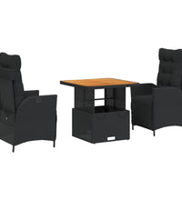 3-tlg. Garten-Essgruppe mit Kissen Schwarz Poly Rattan