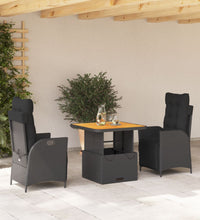 3-tlg. Garten-Essgruppe mit Kissen Schwarz Poly Rattan