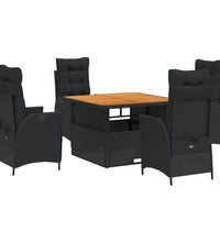 5-tlg. Garten-Essgruppe mit Kissen Schwarz Poly Rattan