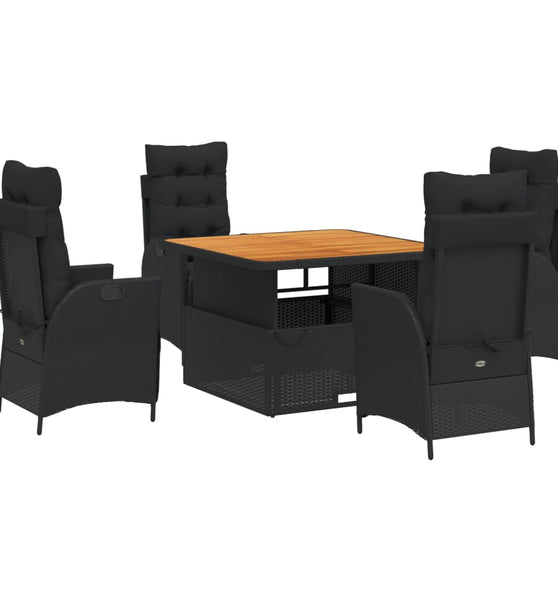 5-tlg. Garten-Essgruppe mit Kissen Schwarz Poly Rattan