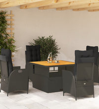 5-tlg. Garten-Essgruppe mit Kissen Schwarz Poly Rattan