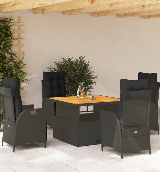 5-tlg. Garten-Essgruppe mit Kissen Schwarz Poly Rattan