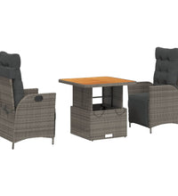 3-tlg. Garten-Essgruppe mit Kissen Grau Poly Rattan