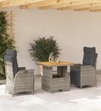 3-tlg. Garten-Essgruppe mit Kissen Grau Poly Rattan