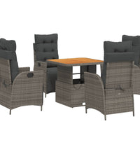 5-tlg. Garten-Essgruppe mit Kissen Grau Poly Rattan