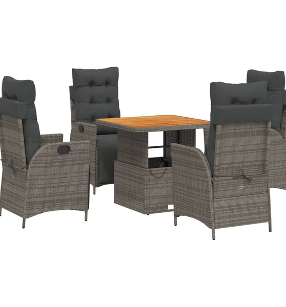 5-tlg. Garten-Essgruppe mit Kissen Grau Poly Rattan