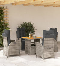 5-tlg. Garten-Essgruppe mit Kissen Grau Poly Rattan