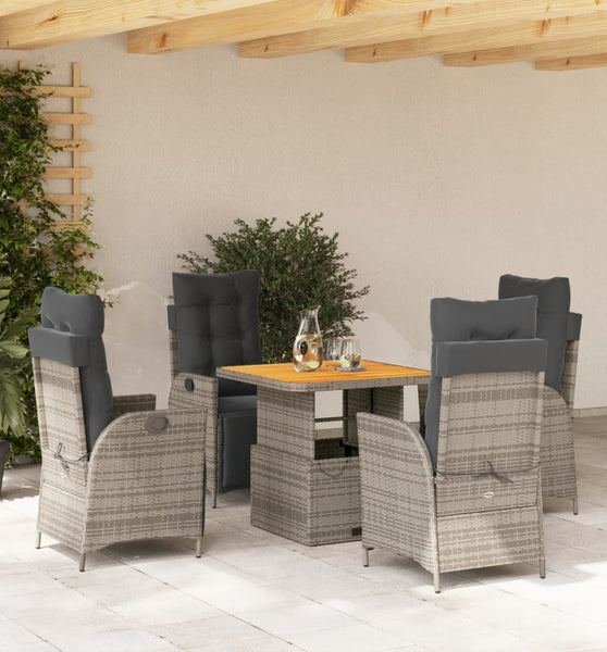 5-tlg. Garten-Essgruppe mit Kissen Grau Poly Rattan