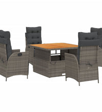 5-tlg. Garten-Essgruppe mit Kissen Grau Poly Rattan