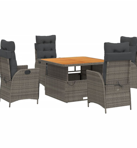 5-tlg. Garten-Essgruppe mit Kissen Grau Poly Rattan
