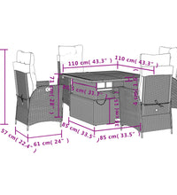 5-tlg. Garten-Essgruppe mit Kissen Grau Poly Rattan
