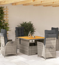 5-tlg. Garten-Essgruppe mit Kissen Grau Poly Rattan