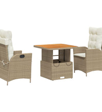 3-tlg. Garten-Essgruppe mit Kissen Beige Poly Rattan