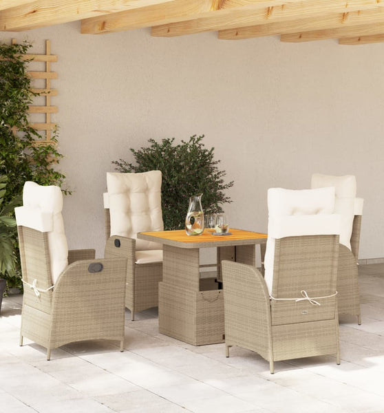 5-tlg. Garten-Essgruppe mit Kissen Beige Poly Rattan