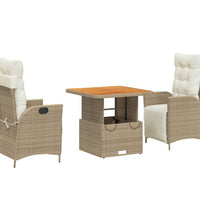 3-tlg. Garten-Essgruppe mit Kissen Beige Poly Rattan