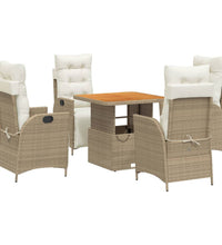 5-tlg. Garten-Essgruppe mit Kissen Beige Poly Rattan