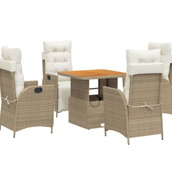 5-tlg. Garten-Essgruppe mit Kissen Beige Poly Rattan
