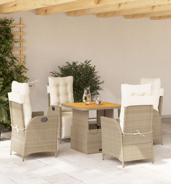 5-tlg. Garten-Essgruppe mit Kissen Beige Poly Rattan
