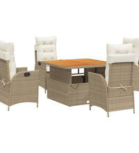 5-tlg. Garten-Essgruppe mit Kissen Beige Poly Rattan