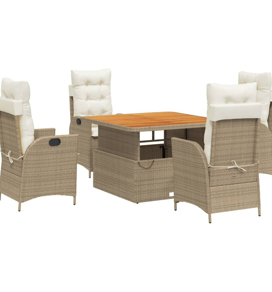 5-tlg. Garten-Essgruppe mit Kissen Beige Poly Rattan