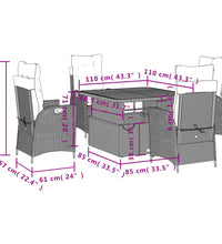 5-tlg. Garten-Essgruppe mit Kissen Beige Poly Rattan