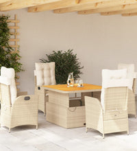 5-tlg. Garten-Essgruppe mit Kissen Beige Poly Rattan