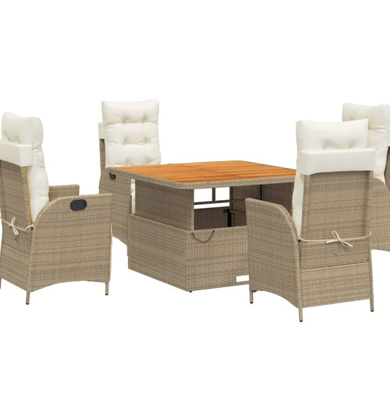 5-tlg. Garten-Essgruppe mit Kissen Beige Poly Rattan
