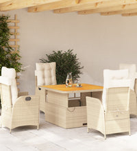 5-tlg. Garten-Essgruppe mit Kissen Beige Poly Rattan