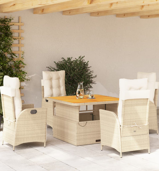 5-tlg. Garten-Essgruppe mit Kissen Beige Poly Rattan