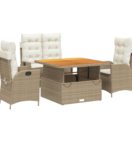 4-tlg. Garten-Essgruppe mit Kissen Beige Poly Rattan