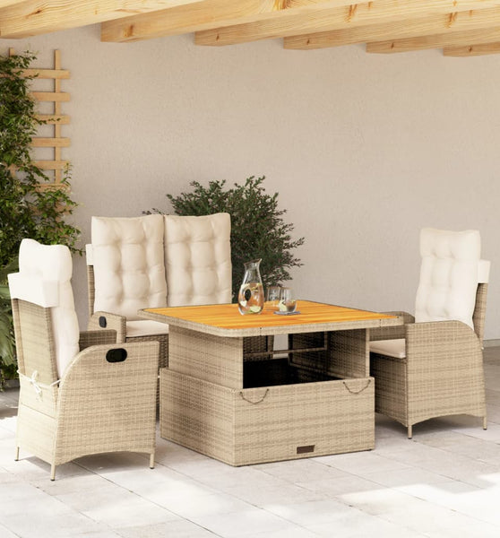 4-tlg. Garten-Essgruppe mit Kissen Beige Poly Rattan