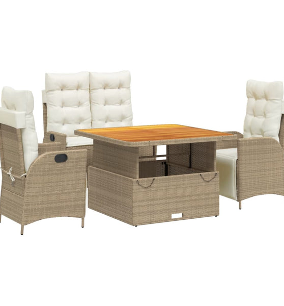 4-tlg. Garten-Essgruppe mit Kissen Beige Poly Rattan