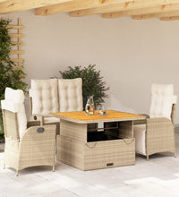 4-tlg. Garten-Essgruppe mit Kissen Beige Poly Rattan
