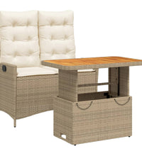 2-tlg. Garten-Essgruppe mit Kissen Beige Poly Rattan