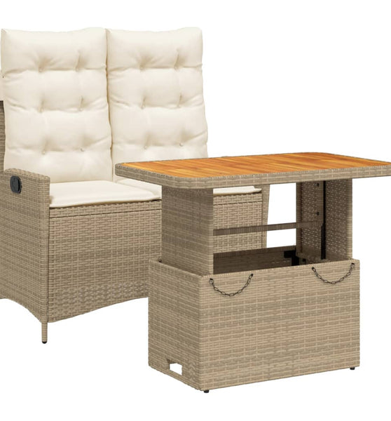 2-tlg. Garten-Essgruppe mit Kissen Beige Poly Rattan
