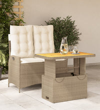 2-tlg. Garten-Essgruppe mit Kissen Beige Poly Rattan