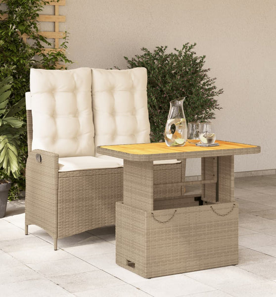 2-tlg. Garten-Essgruppe mit Kissen Beige Poly Rattan