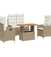 4-tlg. Garten-Essgruppe mit Kissen Beige Poly Rattan