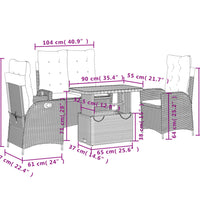 4-tlg. Garten-Essgruppe mit Kissen Beige Poly Rattan