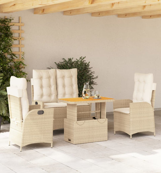 4-tlg. Garten-Essgruppe mit Kissen Beige Poly Rattan