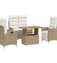 4-tlg. Garten-Essgruppe mit Kissen Beige Poly Rattan