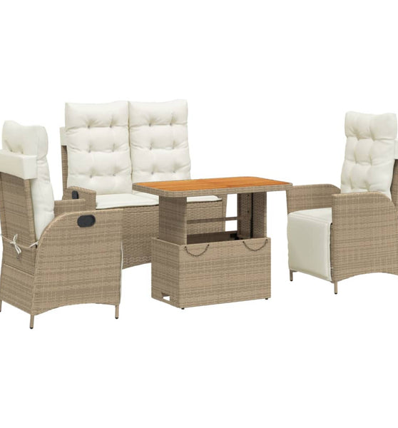 4-tlg. Garten-Essgruppe mit Kissen Beige Poly Rattan