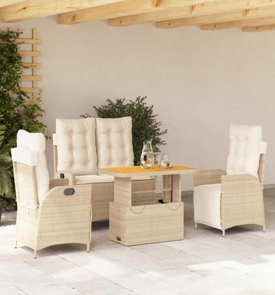 4-tlg. Garten-Essgruppe mit Kissen Beige Poly Rattan
