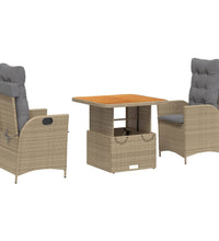 3-tlg. Garten-Essgruppe mit Kissen Beige Poly Rattan