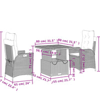 3-tlg. Garten-Essgruppe mit Kissen Beige Poly Rattan