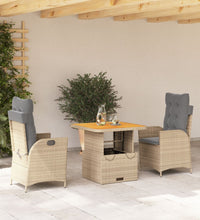 3-tlg. Garten-Essgruppe mit Kissen Beige Poly Rattan