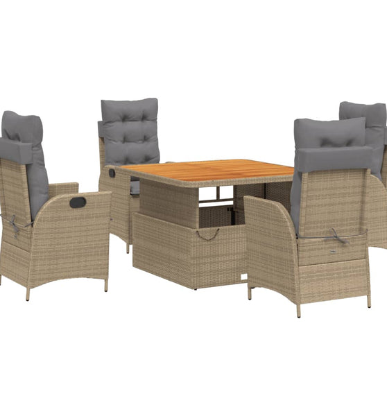 5-tlg. Garten-Essgruppe mit Kissen Beige Poly Rattan