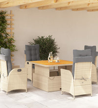 5-tlg. Garten-Essgruppe mit Kissen Beige Poly Rattan