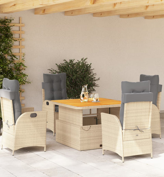 5-tlg. Garten-Essgruppe mit Kissen Beige Poly Rattan